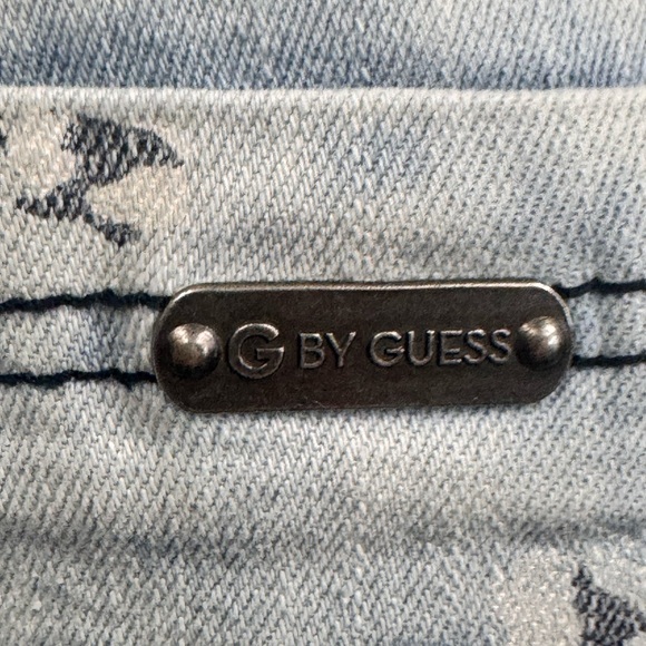 Guess Blue and Gray Jean Shorts with Distressed Hem - Picture 4 of 5